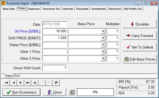 Economic Input Form